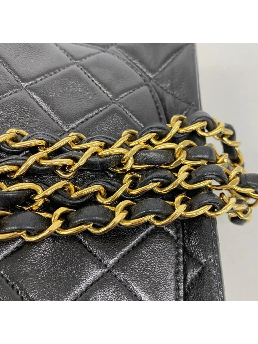 Chanel Shoulder Bag Quilted Lambskin Black Gold